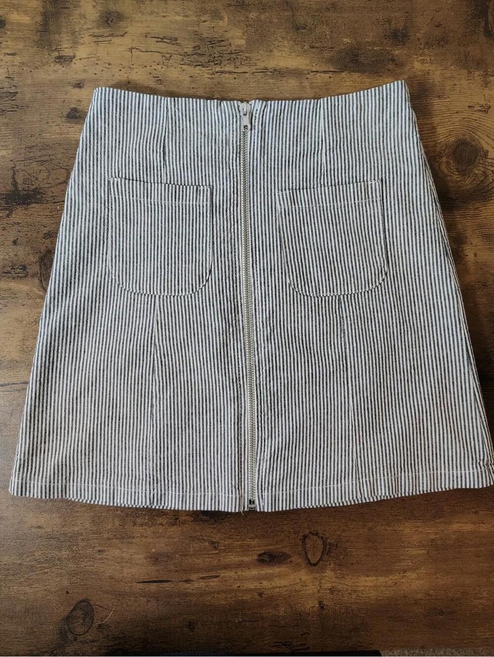 Brandy Melville Canvas Skirt Women's Blue White Striped Cotton Full-Zip 25 In"
